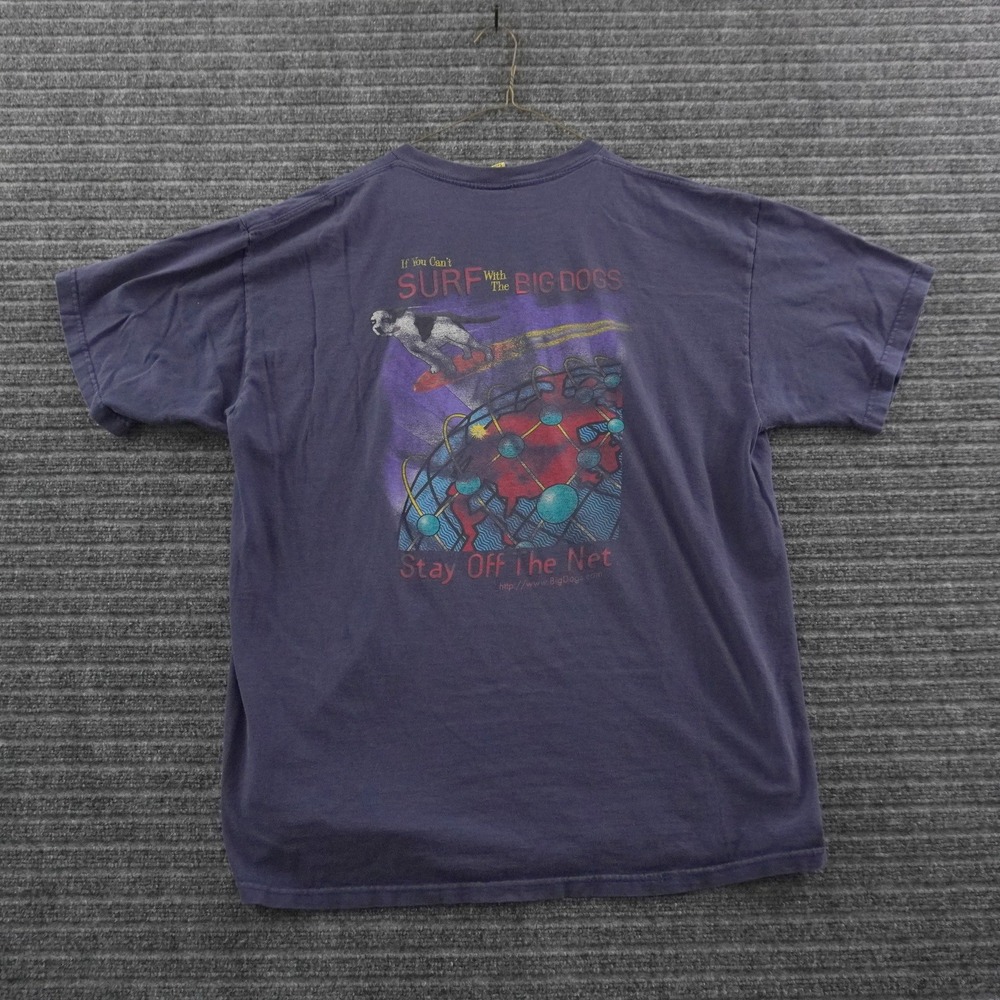 Vintage 90s Big Dogs T-Shirt Mens XL Navy Stay Off The Net Graphic Tee